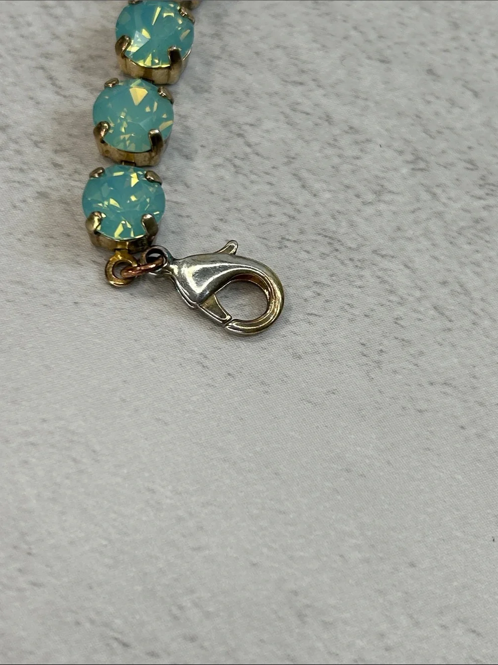 Gold Tennis Bracelet with Aqua Green Opal Crystals *See details on condition - Picture 8 of 9